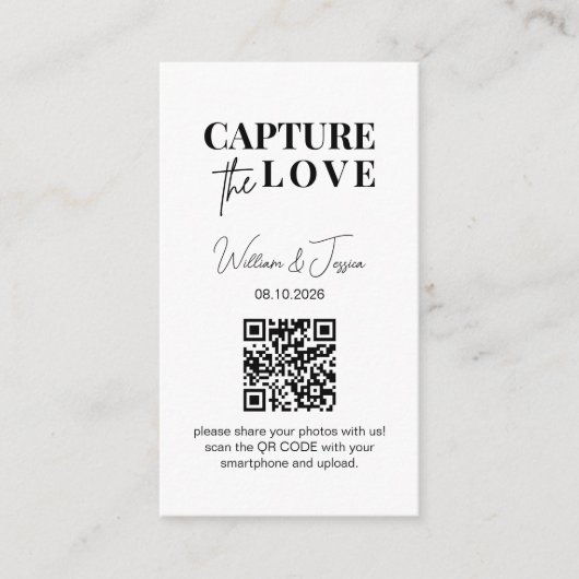Bruiloft Capture The Love | QR-code voor het delen Informatiekaartje (Voorkant)