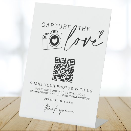 Bruiloft Capture The Love | QR-code voor het delen Reclamebord Met Voetstuk