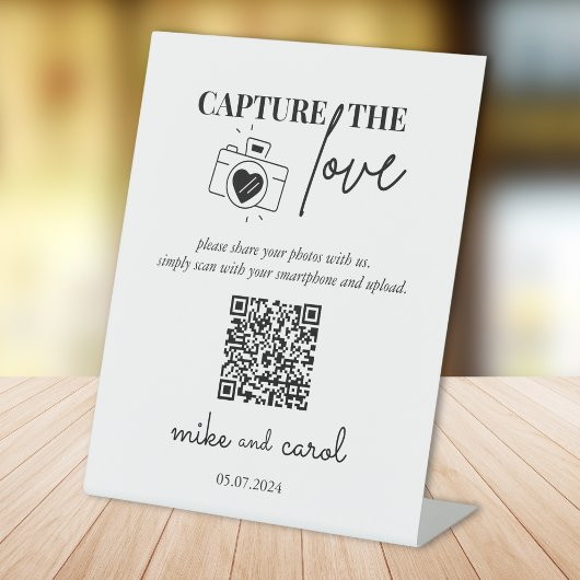 Bruiloft Capture The Love | QR-code voor het delen Reclamebord Met Voetstuk