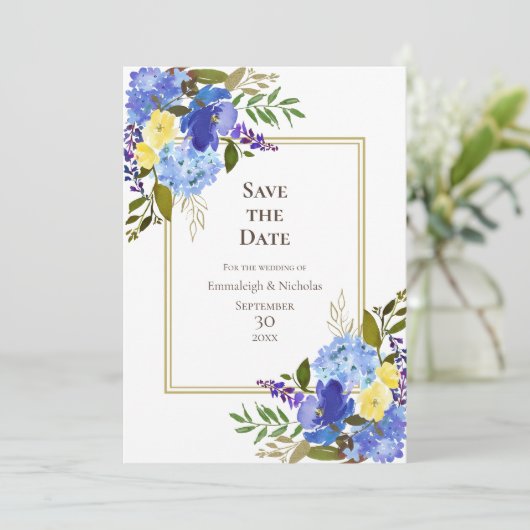 Bruiloft Carolina Classic Blue Save The Date Kaart (Staand voorkant)