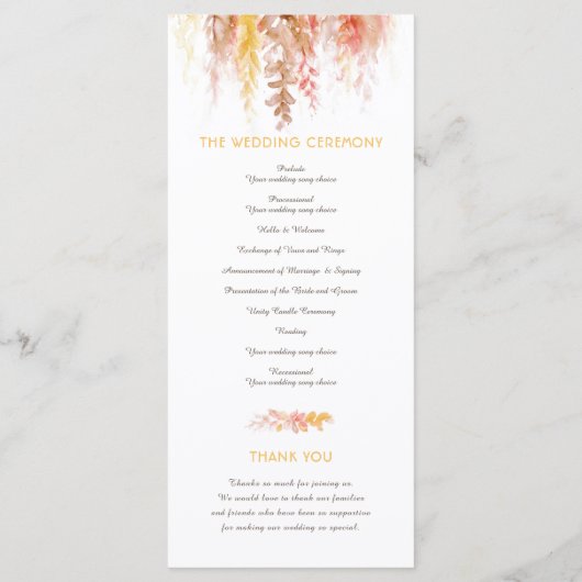 Bruiloft cascading herfst wijnstokken waterverf programmakaart (Achterkant)