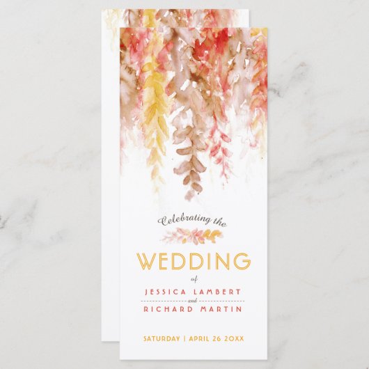 Bruiloft cascading herfst wijnstokken waterverf programmakaart (Voorkant / Achterkant)
