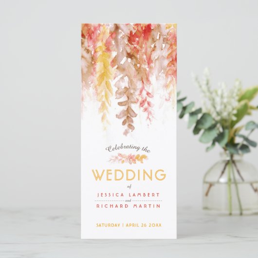 Bruiloft cascading herfst wijnstokken waterverf programmakaart (Staand voorkant)