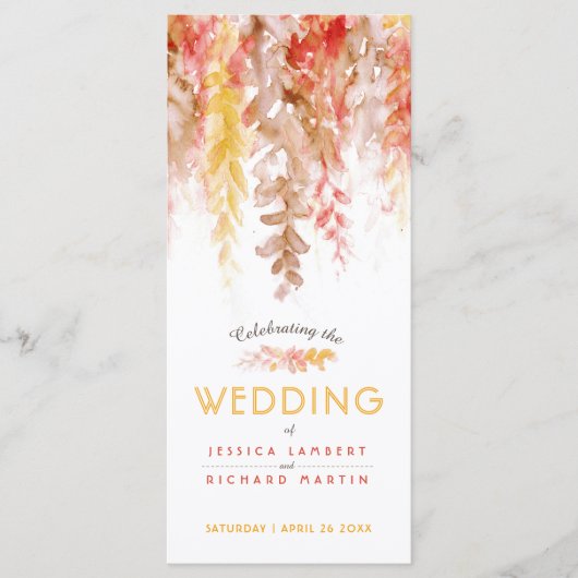 Bruiloft cascading herfst wijnstokken waterverf programmakaart (Voorkant)