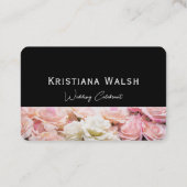 Bruiloft Celebrant zwart met roze bloemen Visitekaartje (Achterkant)