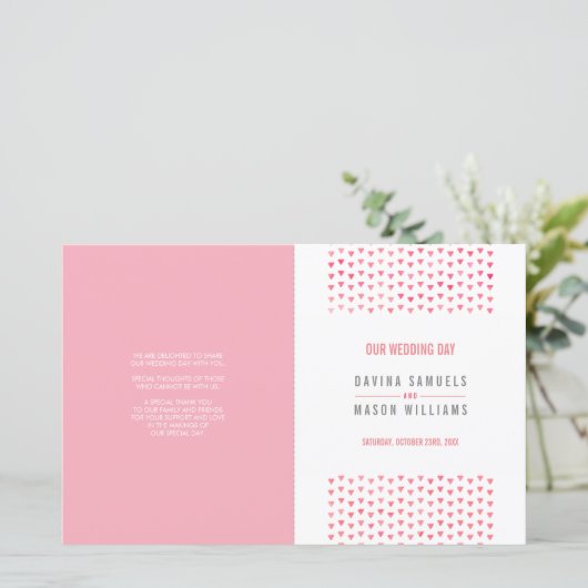 BRUILOFT CEREMONIE PROGRAMMA boho patroon roze kor (Staand voorkant)