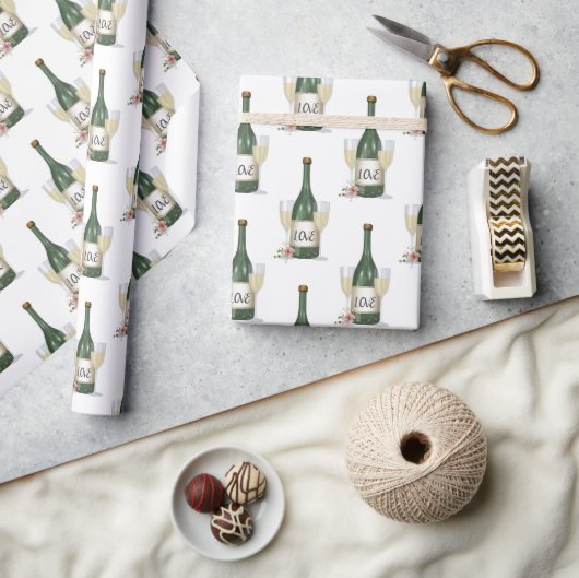 Bruiloft Champagne fles op wit Cadeaupapier (Crafts)
