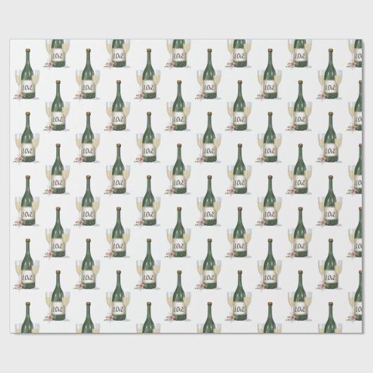 Bruiloft Champagne fles op wit Cadeaupapier (Vlak)