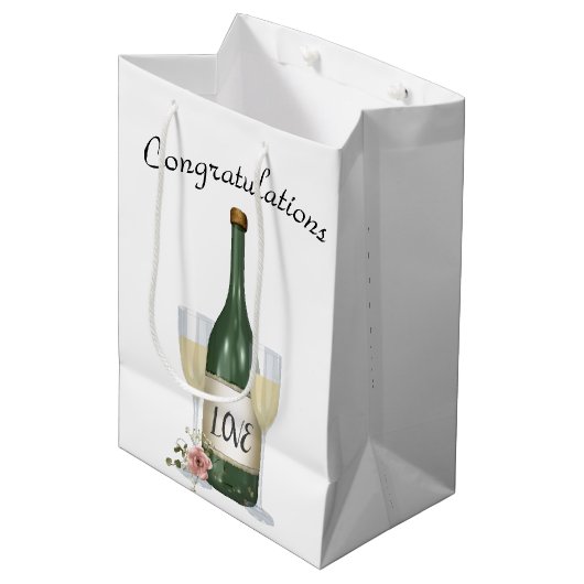 Bruiloft Champagne fles op wit Medium Cadeauzakje (Voorkant Gekanteld)