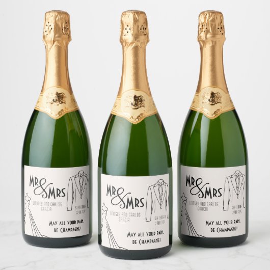 bruiloft champagne flessenlabel Mr en Mrs Sparkling Wijnetiket (Flessen)