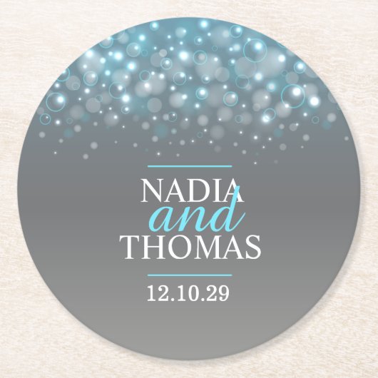 Bruiloft champagne grijs blauw papier onderzetters (Voorkant)
