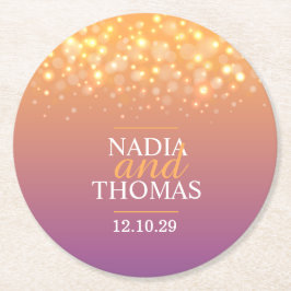 Bruiloft champagne paarse gouden papier onderzette ronde kartonnen onderzetter