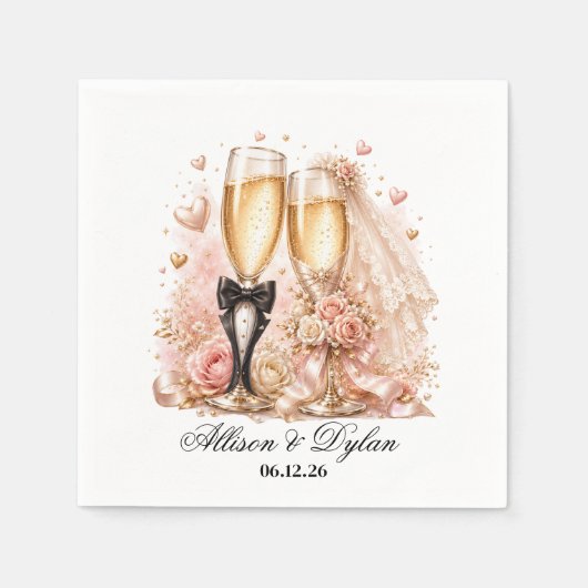 Bruiloft Champagne Papieren Servetten (Voorkant)
