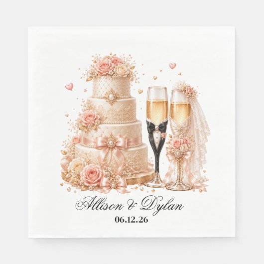 Bruiloft Champagne Papieren Servetten (Voorkant)