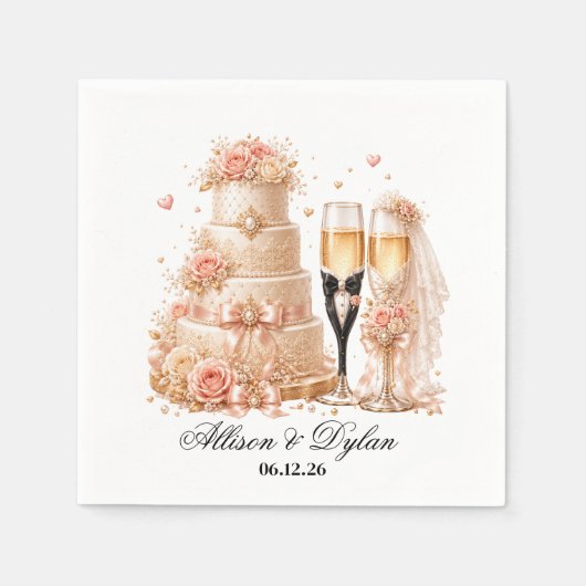Bruiloft Champagne Papieren Servetten (Voorkant)