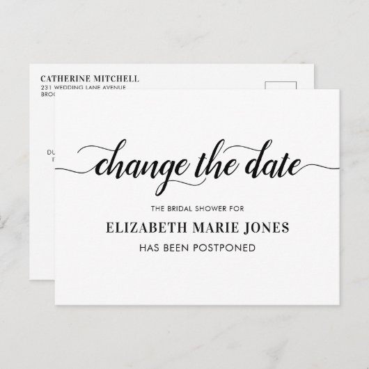 Bruiloft Change Datum Elegante Typografie Aankondigingskaart (Voorkant / Achterkant)