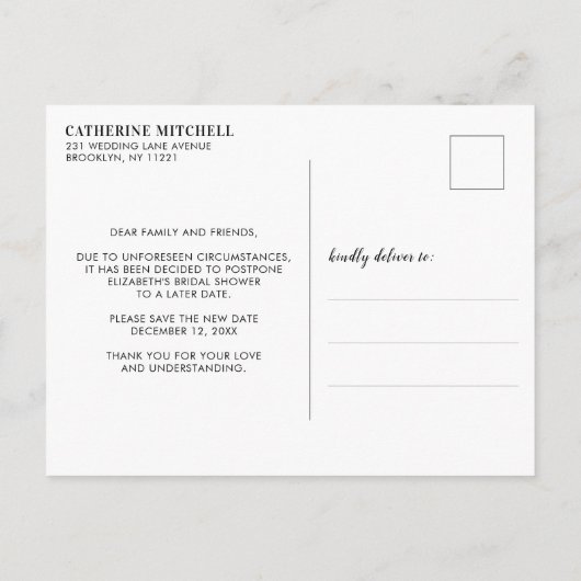 Bruiloft Change Datum Elegante Typografie Aankondigingskaart (Achterkant)