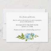 Bruiloft Change of Plans Blauwe Hortensia Kaart (Achterkant)