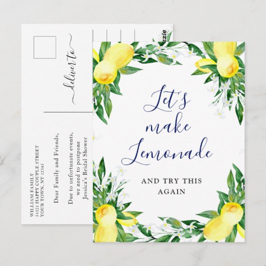 Bruiloft Change the Date Citroenen Bloesem Groen Briefkaart (Voorkant / Achterkant)