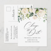 Bruiloft Change the Date Roze Bloemen Briefkaart (Voorkant / Achterkant)