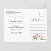 Bruiloft Change the Date Roze Bloemen Briefkaart (Achterkant)