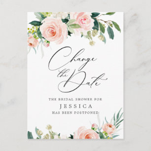 Bruiloft Change the Date Roze Bloemen Briefkaart