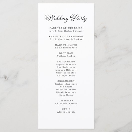 bruiloft charme | Zwart-wit kalligrafie Programmakaart (Achterkant)