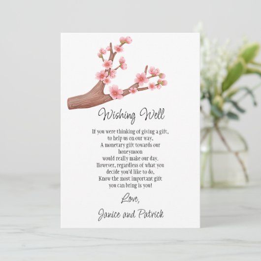 Bruiloft Cherry Blossoms Branch Wishing Well Kaart (Staand voorkant)
