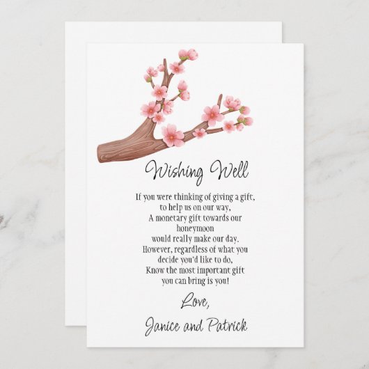 Bruiloft Cherry Blossoms Branch Wishing Well Kaart (Voorkant / Achterkant)