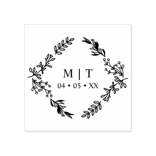 Bruiloft Chic Diamond Wildflower Initialen Monogra Rubberstempel (Afrduk)