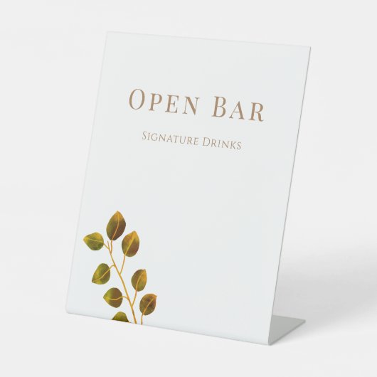 Bruiloft Chic Monogram Open Bar Reclamebord Met Voetstuk (Voorkant)
