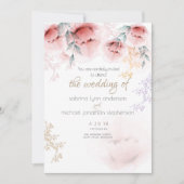 Bruiloft |Chic Trendy Coral en Lila Aquarelle Kaart (Voorkant)