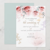 Bruiloft |Chic Trendy Coral en Lila Aquarelle Kaart (Voorkant / Achterkant)