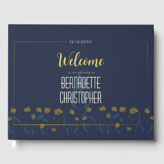 Bruiloft Chique Modern Elegant Eenvoudig Blauw Gee Gastenboek