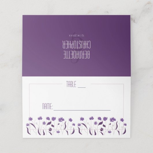 Bruiloft Chique Modern Elegant Eenvoudige Lavendel Plaatskaartje (Buitenkant ongevouwen)
