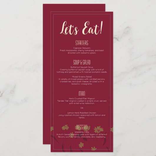 Bruiloft Chique Modern Elegant Eenvoudige Rode Wij Menu (Voorkant / Achterkant)