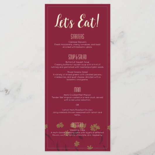 Bruiloft Chique Modern Elegant Eenvoudige Rode Wij Menu (Voorkant)