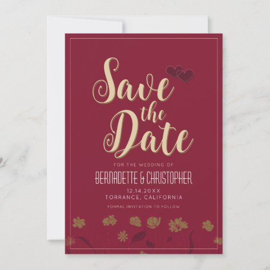 Bruiloft Chique Modern Elegant Eenvoudige Rode Wij Save The Date (Voorkant)