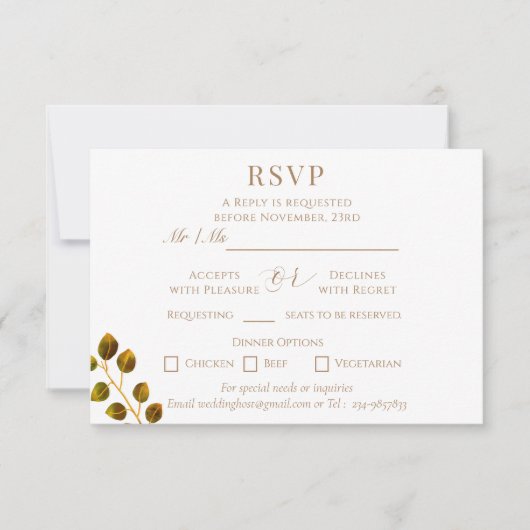 Bruiloft Chique Monogram RSVP Kaartje (Voorkant)
