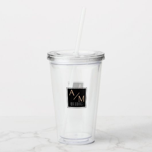 Bruiloft Chique Monogram Wit Acryl Drinkbeker (Achterkant)