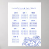 Bruiloft chrysant blauw getekende kunst tafel plan poster (Voorkant)
