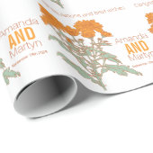 Bruiloft chrysant oranje naam date wrap cadeaupapier (Rol Hoek)