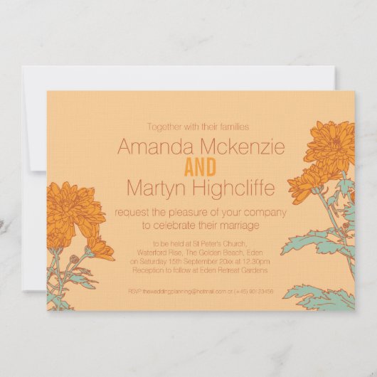 Bruiloft chrysant sinaasappel herfst bruiloft uitn kaart (Achterkant)