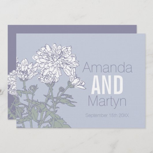 Bruiloft chrysant witte bloem op grijze bruiloft kaart (Voorkant / Achterkant)