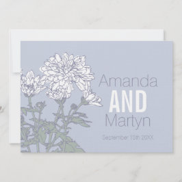Bruiloft chrysant witte bloem op grijze bruiloft kaart