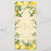 Bruiloft Citroen Citrus Zomer Monogram Menu (Achterkant)