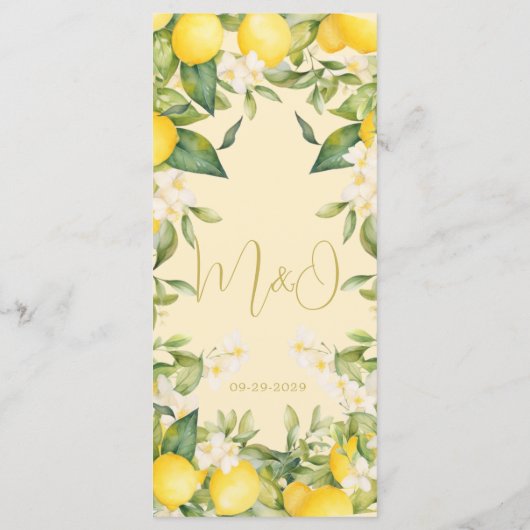 Bruiloft Citroen Citrus Zomer Monogram Menu (Achterkant)
