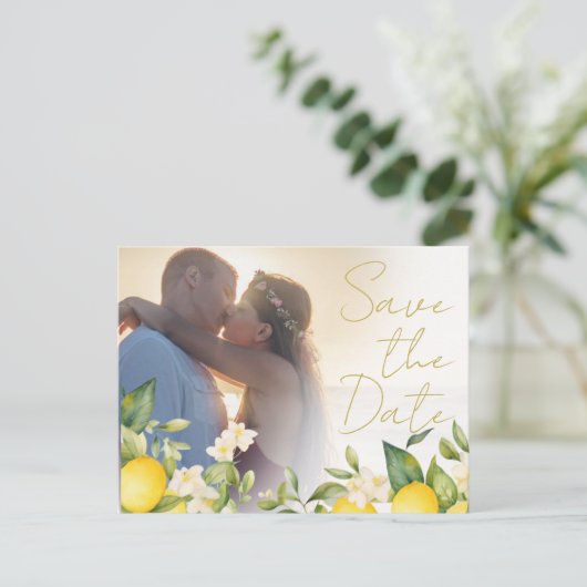 Bruiloft citroenen Citrus foto overlay Bewaar de d Aankondigingskaart (Staand voorkant)