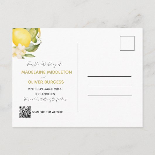 Bruiloft Citroenen Citrus Save The Date Aankondigingskaart (Achterkant)