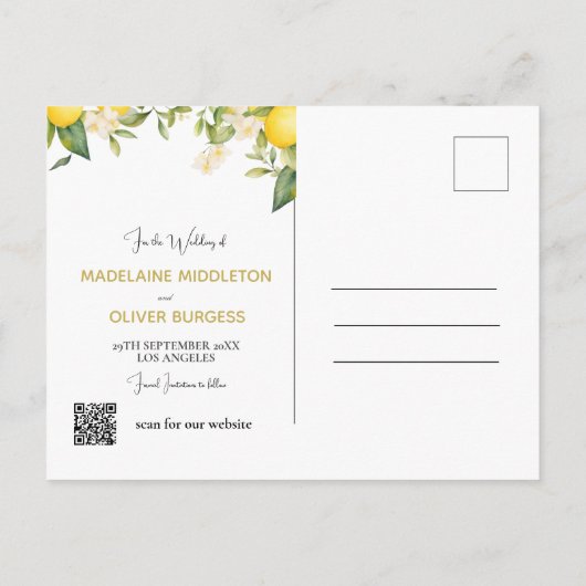 Bruiloft Citroenen Citrus Save The Date Aankondigingskaart (Achterkant)